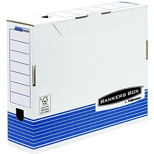 Fellowes Bankers Box 00236 - Caja de archivo definitivo automático, A3, lomo 100 mm, blanco y azul (10 unidades)