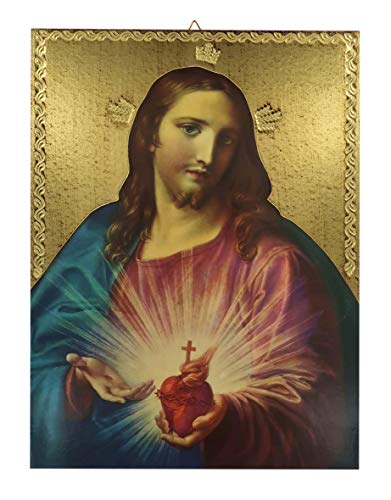 Ferrari & Arrighetti Cuadro Sagrado Corazón de Jesús de Pompeo Batoni Estampa sobre Madera - 28 x 21 cm