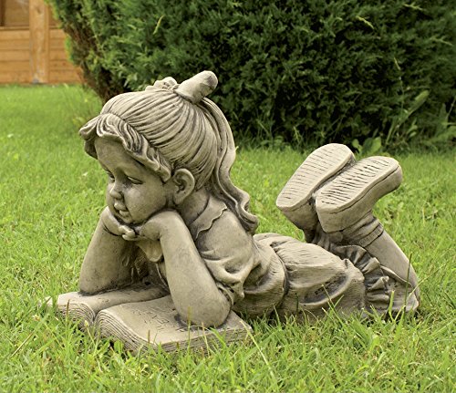 Figura Decorativa niña Leyendo en hormigón-Piedra para el jardín Exterior 50X36cm.