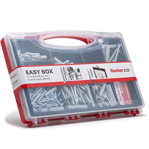 Fischer 513433 Kit Easy Box tacos y tornillos surtidos para montaje sobre Murature llenos, Gris, Juego de 136 unidades)