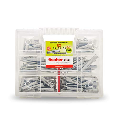 Fischer Kit UX, 80 tacos con tornillo para montaje sobre pared Pieno, ladrillo perforado, yeso, 544257