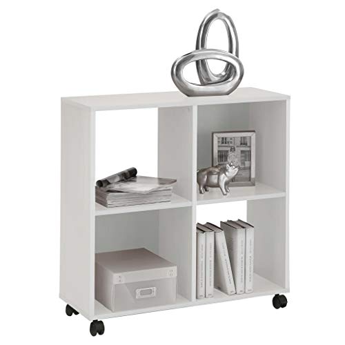 FMD furniture Estantería para Libros con Ruedas, Ideal para Carpetas A4, 72 x 77 x 33 cm, Color Blanco