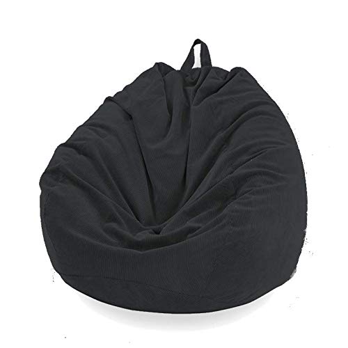 Funda Puff Pera SIN Relleno Cubierta de Sillón Sofá Perezoso Silla de Puf Tumbona Funda de Pana para Puf Bolsa de Frijol Bean Bag para Adultos y Niños Accesorio de Hogar para Muebles (Negro, L)