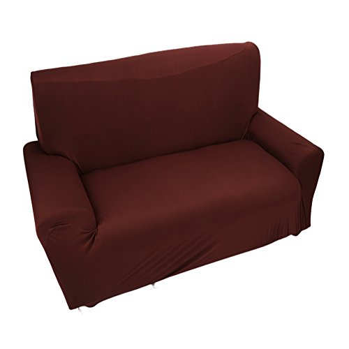 Fundas de sofá de 2 plazas 7 Colores sólidos Funda de Estiramiento Completo Tejido elástico Soft Couch Cover Sofa Protector Muebles de casa (Color : Marrón)
