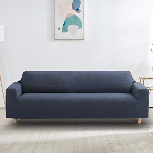 Furlinic Funda Sofa Elastica 4 Plazas Textile Anti Perros Antideslizante Poliéster Adaptable Fundas Sofa Relax Protectora Antipelos Azul Marino 238-300cm