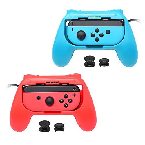 FYOUNG Empuñaduras de Actualización para Nintendo Switch Joy-con, 2 Paquetes Kit de Manija Resistente al Desgaste para Switch Joy Cons Controller (Azul/Rojo)