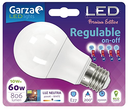Garza Lighting - Bombilla LED Regulable On/Off Esférica en 4 pasos, potencia 10W, casquillo E27, luz cálida 3000K