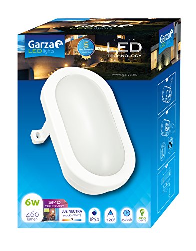 Garza Lighting Outdoor - Plafón LED Oval de Exterior, Potencia 6W, Protección contra Agua y Polvo IP54, Luz Neutra 4000K, color Blanco
