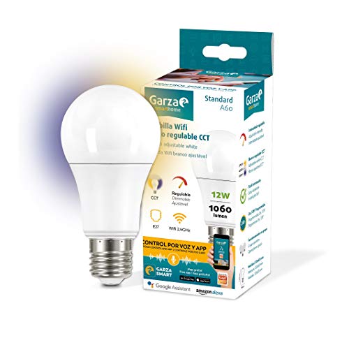 Garza ® Smarthome - Bombilla LED Estandar Intelegente Wifi E27, luz blanca neutra regulable con cambio de intensidad y temperatura. Programable, compatible con Amazon Alexa y Google Home.