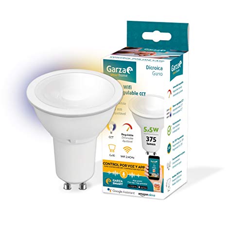 Garza ® Smarthome - Bombilla LED GU10 Intelegente Wifi, luz blanca neutra regulable con cambio de intensidad y temperatura. Programable, compatible con Amazon Alexa y Google Home.