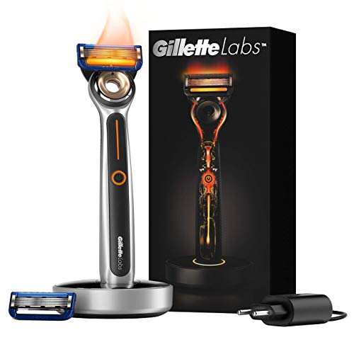 Gillette Labs Heated Razor Máquina de Afeitar Caliente + 1 Cuchilla de Recambio + Base de Carga + Enchufe Inteligente, Kit Básico, Regalos Originales para Hombre