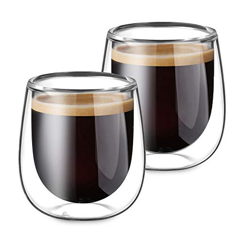 Glastal 2 Piezas Tazas de Cristal Café Espresso Transparente Taza de café de vidrio de pared doble de 120 ml