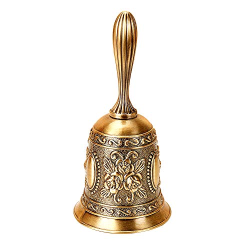 Gobesty Campana de Mano, Campana de té de Metal de aleación de Zinc clásica, Campana de Mano ruidosa, Campana de Servicio Manual, Campana de Llamada para recepción, Cena, Servicio de Bar(Dorado)