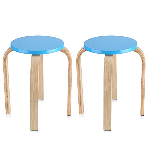 GOTOTOP – Juego de 2 taburetes apilables de madera, multicolor, altura 45 cm (2 unidades azules)