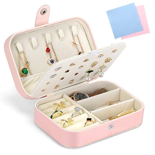 Rosa Anillo Collares Pendientes con Espejo Bubuyun 1PCS Joyero Viaje Caja Organizadora de Joyas Caja Joyero Pequeña Joyero Organizador Pequeño Joyero Mujer Pequeño Estuche de Viaje para Joyas