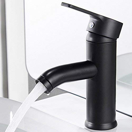 Grifo de cobre negro mate de una sola manija de baño grifo de lavabo de agua caliente frío mate grifo de lavabo elegante y retro diseño grifo de la palanca de un solo agujero durable (SNegro) Grifo de cobre negro mate de una sola manija de baño grifo de lavabo de agua caliente frío mate grifo de lavabo elegante y retro diseño grifo de la palanca de un solo agujero durable (SNegro)