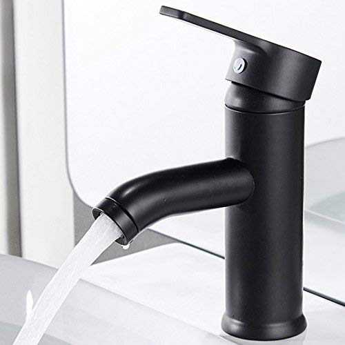 Grifo de cobre negro mate de una sola manija de baño grifo de lavabo de agua caliente frío mate grifo de lavabo elegante y retro diseño grifo de la palanca de un solo agujero durable (SNegro)