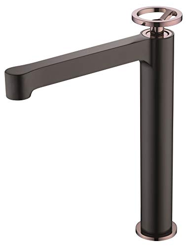 GRIFO LAVABO MONOMANDO ALTO COLOR NEGRO MATE ORO ROSA SERIE OLIMPO BDC033-3NOR