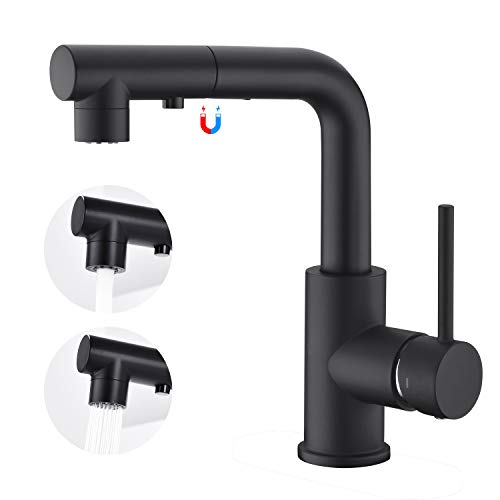 Grifo monomando para lavabo con rociador extraíble, grifos para lavamanos con una sola palanca y sin plomo, grifo pequeño para cocina, grifo de bar negro mate