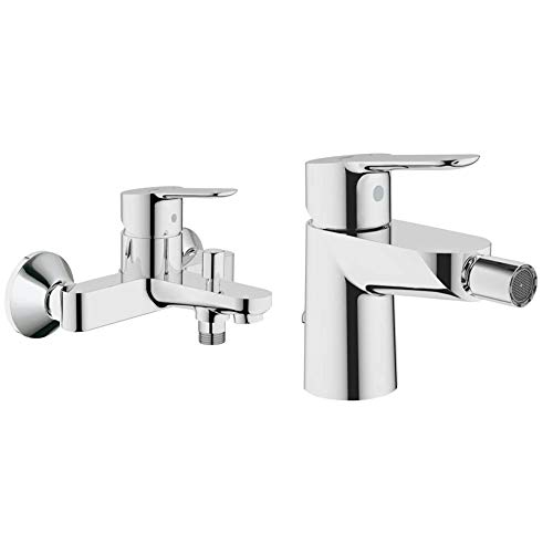 Grohe BauEdge Grifo para ducha y baño con sistema de montaje en pared e inversor automático + 23332000 23332000-Bau Edge Grifo de bidé con cadenilla