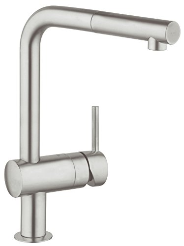 Grohe Minta - Grifo de cocina, ángulo de giro de 360°, acabado Grohe SuperSteel, caño en L (Ref. 32168DC0)