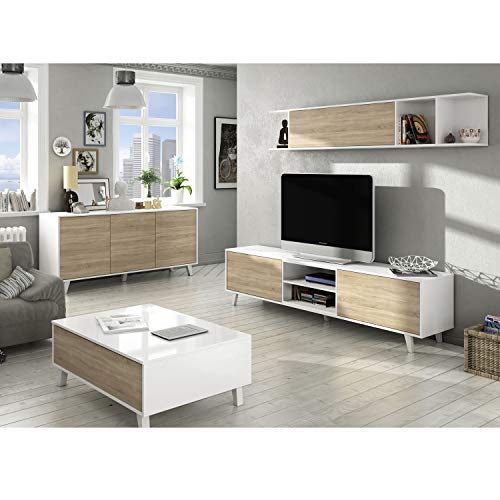 HABITMOBEL Conjunto Comedor Moderno, Módulo TV + Estante con Aparador Buffet y Mesa de Centro elevable HABITMOBEL Conjunto Comedor Moderno, Módulo TV + Estante con Aparador Buffet y Mesa de Centro elevable