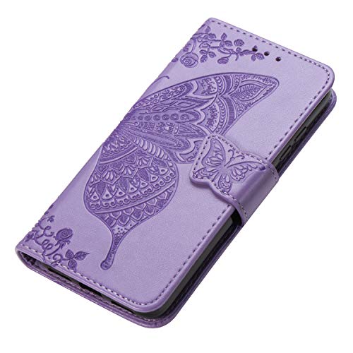 HAOYE Funda para Samsung Galaxy S20 Ultra 5G Funda, Suave PU Cuero Flip Carcasa Case Cover, Cubierta Magnética en Relieve de la Mariposa, Billetera con Soporte/Tapa Tarjetas. Morado