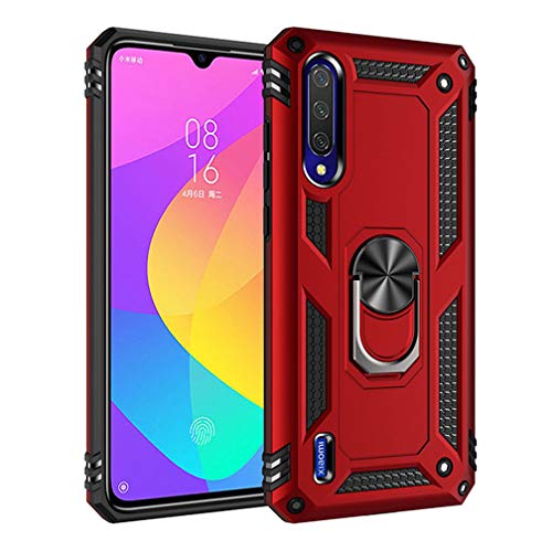 HAOYE Funda para Xiaomi Mi 9 Lite, Anillo de 360 Grados de Metal [Soporte de Coche Magnético Compatible], Hard PC y Silicona TPU Shock Carcasa. Rojo