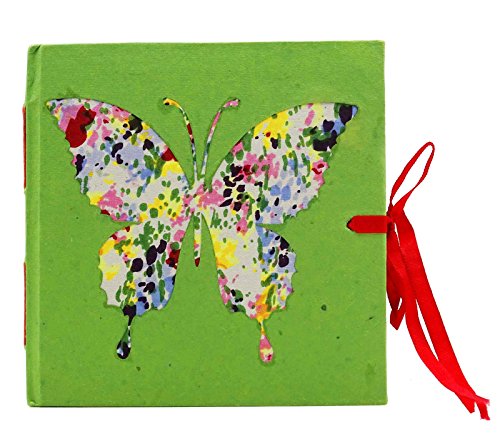 Hecho a mano reciclado Diario papel de la libreta del cuaderno Cubierta floral de la mariposa Diary