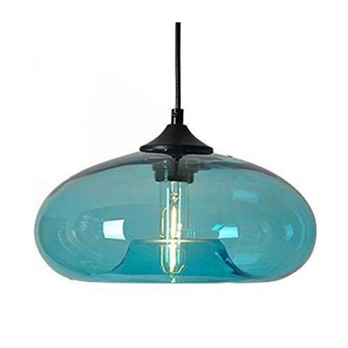 HJXDtech Nueva pantalla de cristal colorida Candelabro Loft colgante de luz Lámpara de techo retro (Azul)