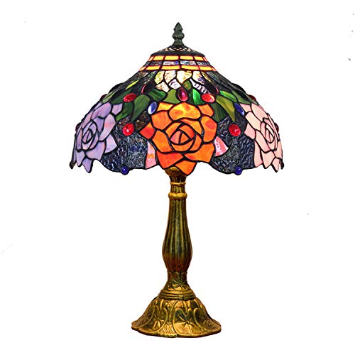 Hobaca E27 Vitral Rosa Tiffany Lampara de Mesa Vendimia Diseño Lamparas Mesa de Noche Decoración Lluminación Interior