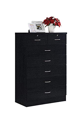Hodedah HI70DR Black 7 with Locks On 2-Top Chest of Drawers