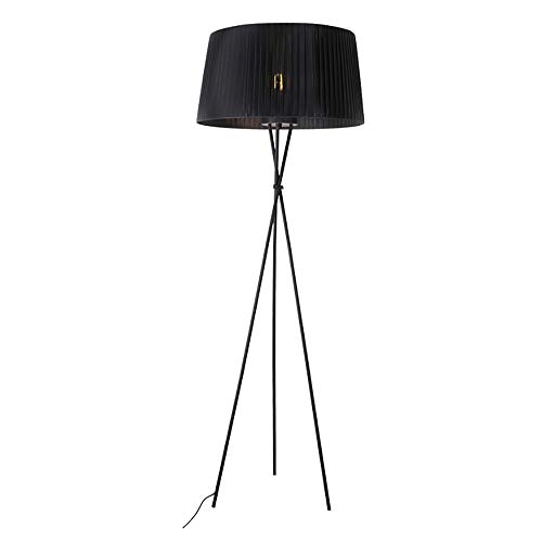 Home lighting Trípode Lámpara de pie Lámpara de Mesa Sala de Estar Estudio Café Cubierta de Tela de Hierro Forjado Lámpara 170 * 64 CM (Color : Negro)