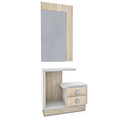 HomeSouth - Recibidor con Espejo y Dos cajones, Mueble de Entrada Acabado en Blanco y Nelson, Modelo Star, Medidas: 71 x 75 x 27,9 cm de Fondo HomeSouth - Recibidor con Espejo y Dos cajones, Mueble de Entrada Acabado en Blanco y Nelson, Modelo Star, Medidas: 71 x 75 x 27,9 cm de Fondo