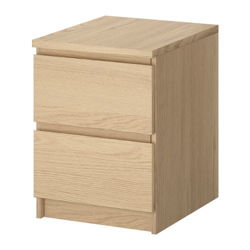 Ikea MALM - Cómoda de 2 cajones, Blanco Chapa de Roble teñida - 40x55 cm