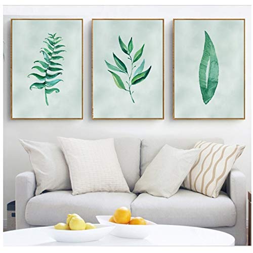 Imprimir en lienzo Fresh Plant Leaves 3 Piezas/Set Pintura decorativa Wall Art Canvas Painting Poster para Living-50x70cm Sin marco