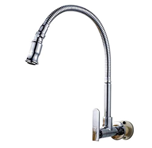 INCHANT Grifo de cocina de agua fría de montaje en pared con acabado cromado de latón cuerpo de cocina grifo giratorio de 360 grados INCHANT Grifo de cocina de agua fría de montaje en pared con acabado cromado de latón cuerpo de cocina grifo giratorio de 360 grados