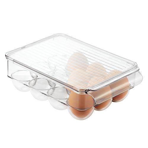 InterDesign Fridge/Freeze Binz Envase para huevos, huevera de plástico pequeña para 12 huevos, caja de huevos, transparente