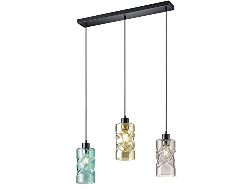 Inusual lámpara colgante LED, 3 focos, de metal con pantalla de cristal ahumado, diámetro aprox. 11 cm, en color ámbar, turquesa y ahumado. Inusual lámpara colgante LED, 3 focos, de metal con pantalla de cristal ahumado, diámetro aprox. 11 cm, en color ámbar, turquesa y ahumado.
