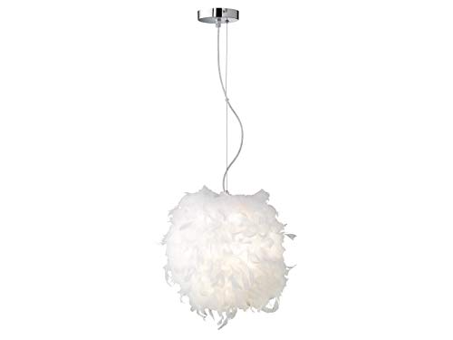 Inusual - Lámpara de techo (38 cm de diámetro, plumas auténticas, con LED), color blanco