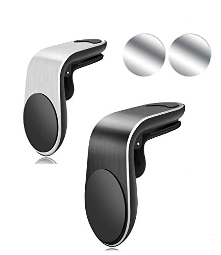 Jahubo Soporte Magnético para Coches Paquete de 2 Clips de Montura en Negro y Plateado – Soporte Universal para Las Rejillas de Aire – Montura Magnética Minimalista para Las Rejillas de Ventilación