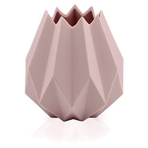 Jarrón Florero de Diseño Geométrico Origami Diseño Moderno Cerámica (Rosa)