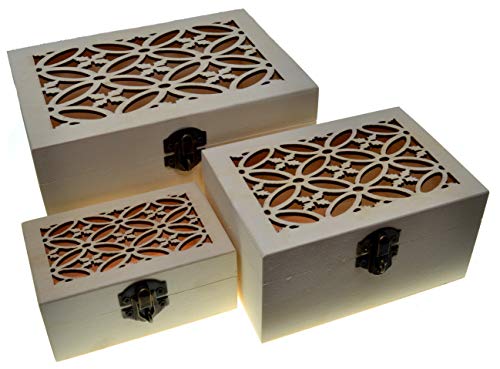 JB3 3 cajas rectangulares Cajas nido Cofre del tesoro (3 paquetes) Caja del tesoro de madera Clásico Almacenamiento decorativo Artesanía de madera Regalo Cajas de madera Caja de joyería Regalo