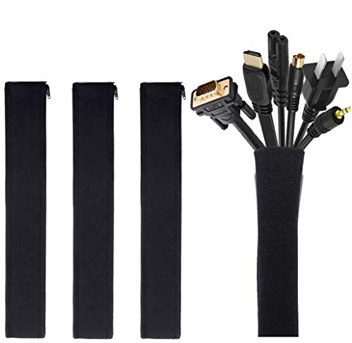 JOTO 4 uds. Manguito Cable Neopreno Reutilizable, Sujetacables Flexible para TV Ordenador Doméstico, Gestión de Cable con Cremallera, Longitud 48 cm/Diámetro 3 cm -Negro
