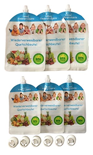 Juego de 6 bolsas reutilizables – sin BPA ni PVC – Suministrar verduras a los niños pequeños – Congelador y lavavajillas – Dieta – 3 x 180 ml + 3 x 400 ml
