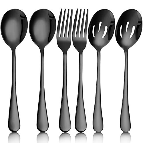 Juego de 6 Cucharas de Servir, Cuchara Ranurada, Tenedor de Servicio Cuchara de Servir Perforada, Utensilios de Servir de Acero Inoxidable, Cuchara Buffet Grande de Catering (Negro) Juego de 6 Cucharas de Servir, Cuchara Ranurada, Tenedor de Servicio Cuchara de Servir Perforada, Utensilios de Servir de Acero Inoxidable, Cuchara Buffet Grande de Catering (Negro)