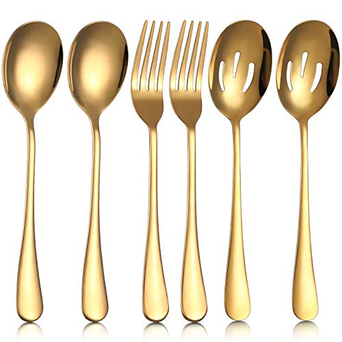 Juego de 6 Cucharas de Servir, Cuchara Ranurada, Tenedor de Servicio Cuchara de Servir Perforada, Utensilios de Servir de Acero Inoxidable, Cuchara Buffet Grande de Catering (Oro) Juego de 6 Cucharas de Servir, Cuchara Ranurada, Tenedor de Servicio Cuchara de Servir Perforada, Utensilios de Servir de Acero Inoxidable, Cuchara Buffet Grande de Catering (Oro)