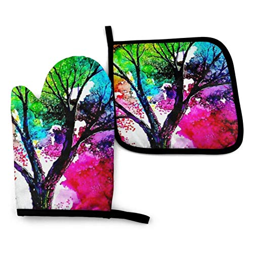 Juego de manoplas y soportes para ollas con arco iris, guantes de árboles, almohadillas resistentes al calor, protector de mesa para cocina, alfombrilla de cocina, antideslizante, utensilios de cocina Juego de manoplas y soportes para ollas con arco iris, guantes de árboles, almohadillas resistentes al calor, protector de mesa para cocina, alfombrilla de cocina, antideslizante, utensilios de cocina