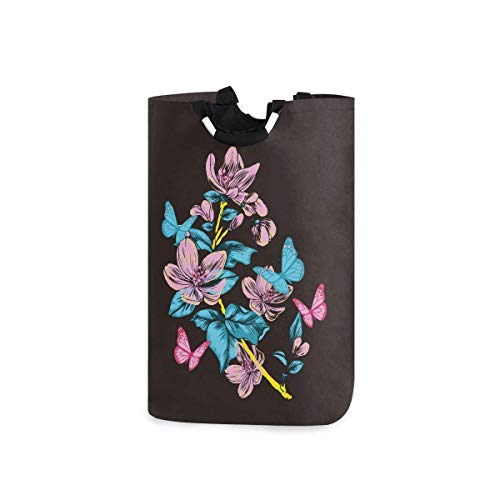 JULOE Plegable Cestas de Ropa Flor de Mariposa Rosada azulCesto para la Colada Impermeable Bolsa Bin Cesto Juguete Organizador 50L