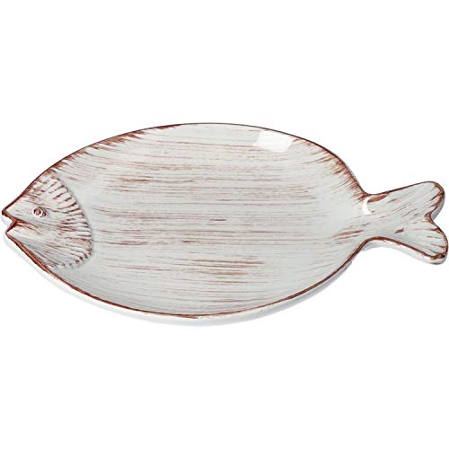 KEYHOME STORE - Plato con forma de pez de color turquesa de cerámica italiana decorada a mano, producto para la mesa y la cocina, plato de servir.